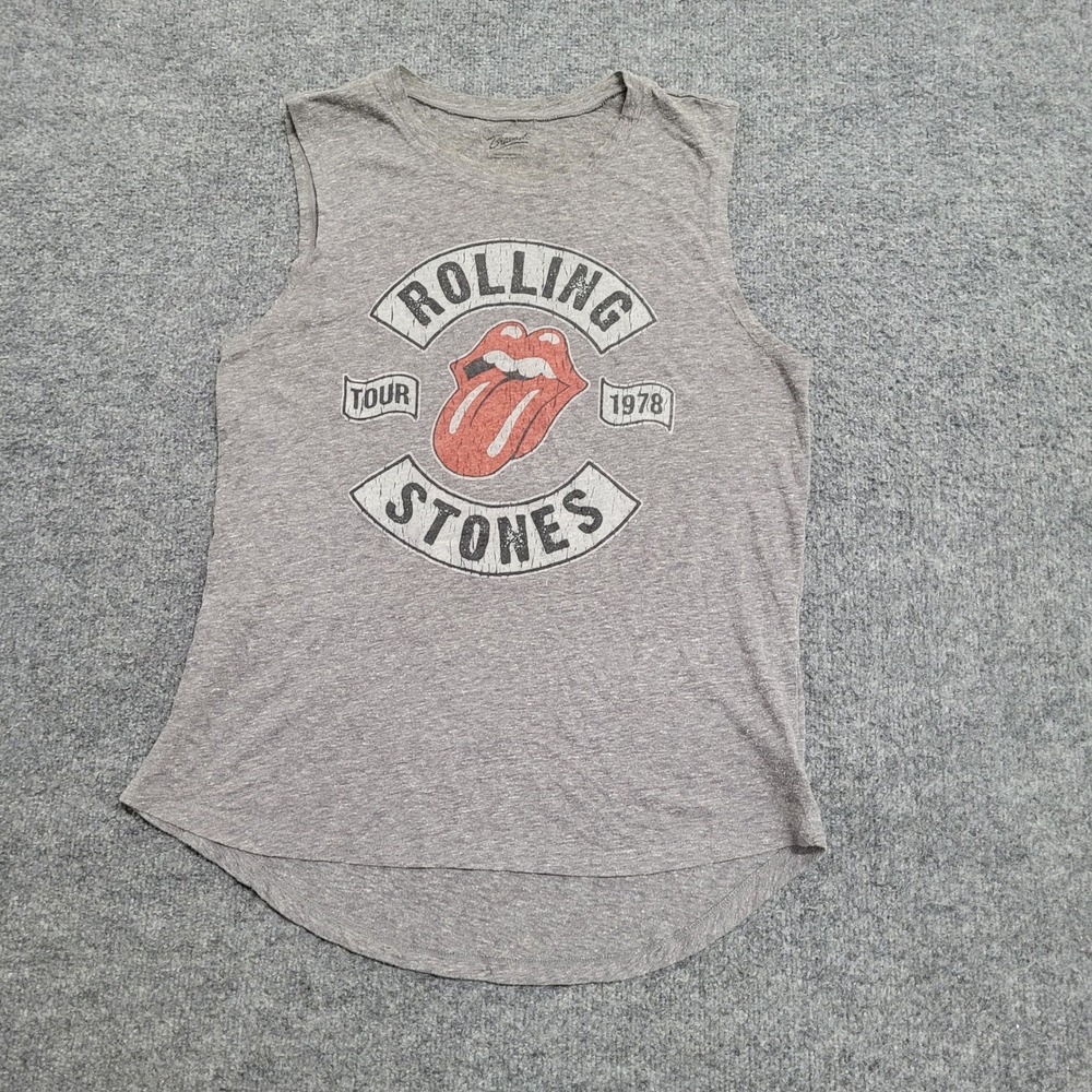 Bravado Tank Top Womens Size M Gray Rolling Stones 1978 Tour Graphic Muscle Tee